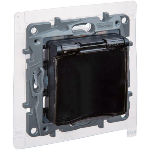 Розетка 1-м СП Etika 16А IP44 250В с заземл. со шторками с защ. крышкой безвинтов. зажимы антрацит IEK 672626